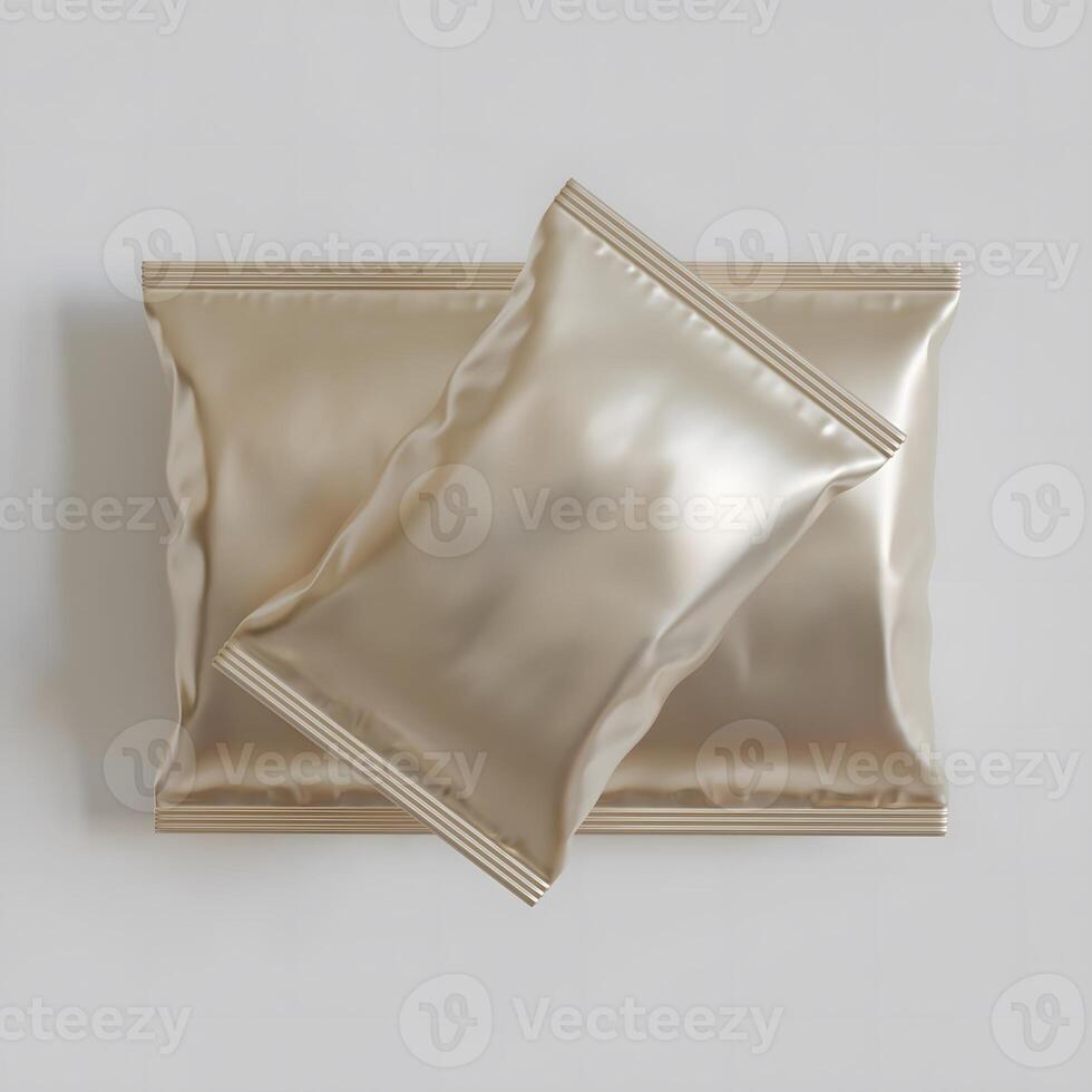 Realistic snack for chips potato and etc. glossy and foil texture on gray background rendering 3D illustration photo