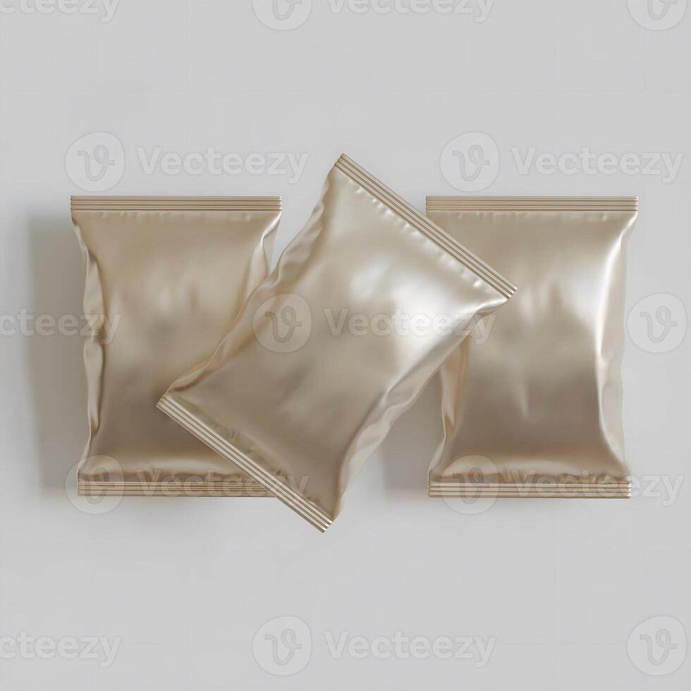 Realistic snack for chips potato and etc. glossy and foil texture on gray background rendering 3D illustration photo