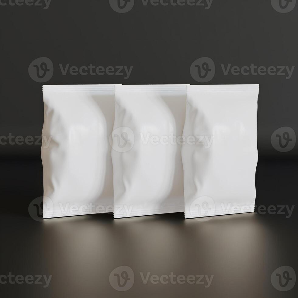 Realistic snack for chips potato and etc. white color black background rendering 3D illustration photo