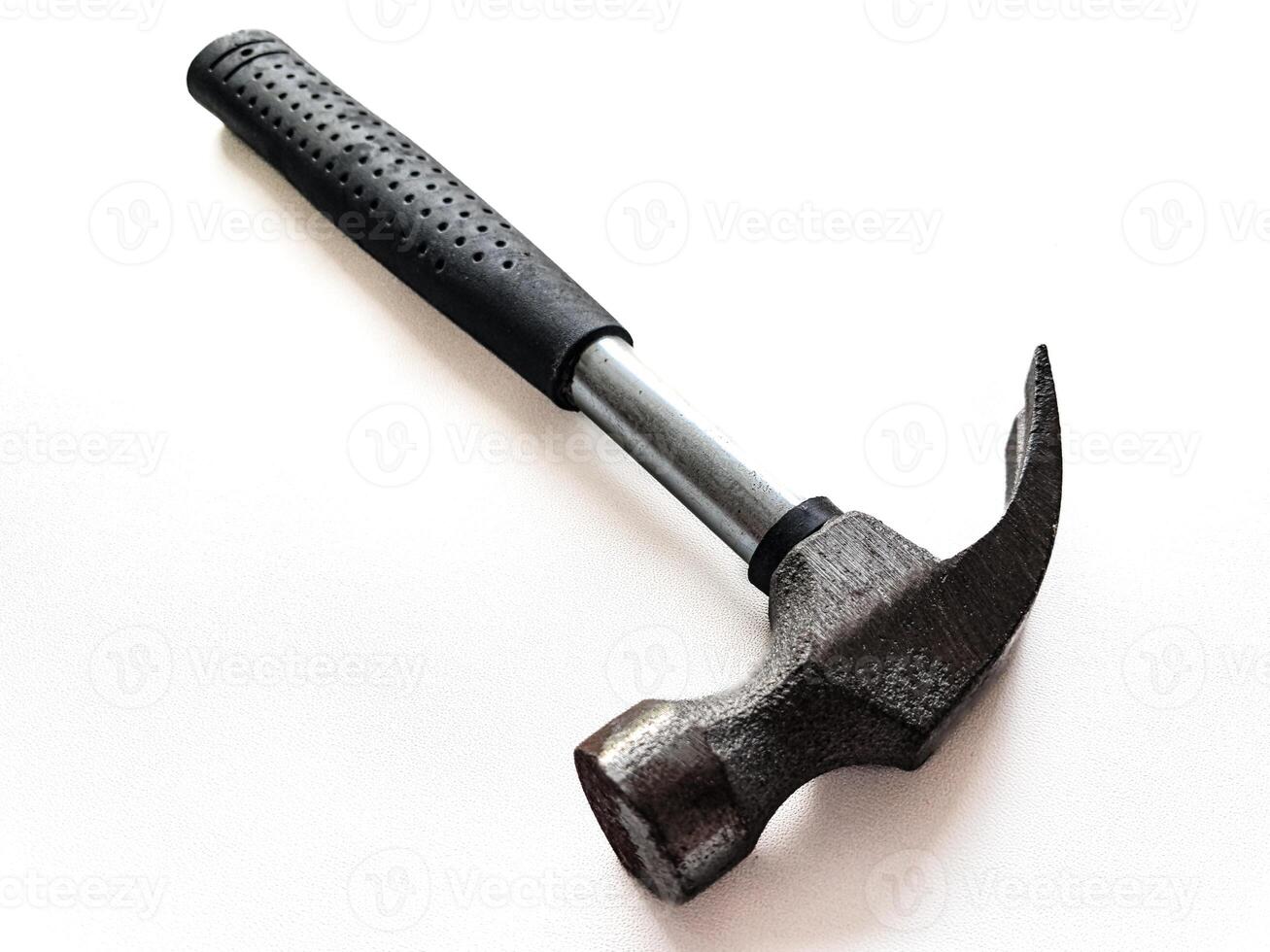 A hammer with a black handle on white background photo