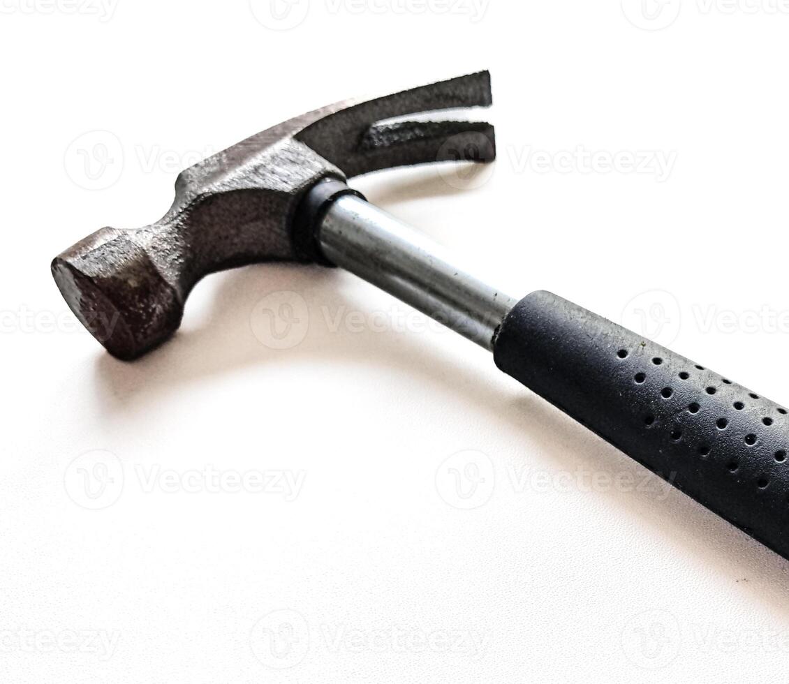 A hammer with a black handle on white background photo