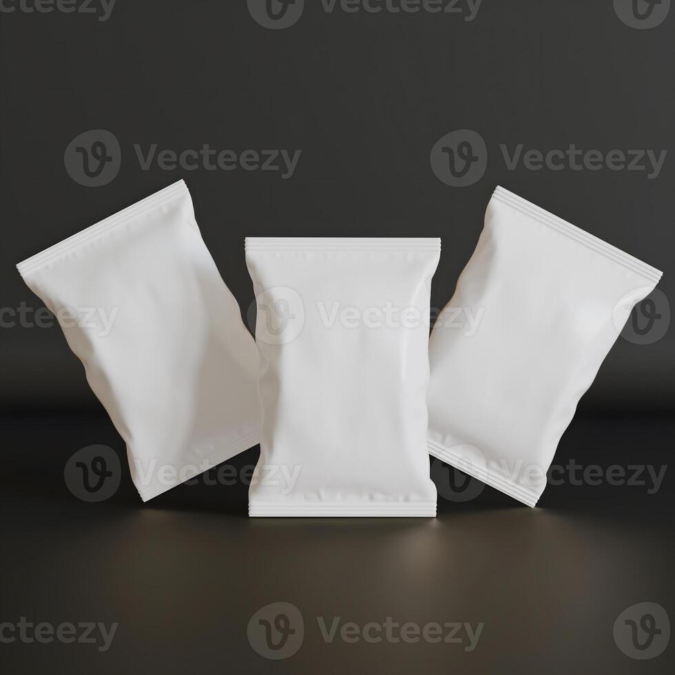 Realistic snack for chips potato and etc. white color black background rendering 3D illustration photo