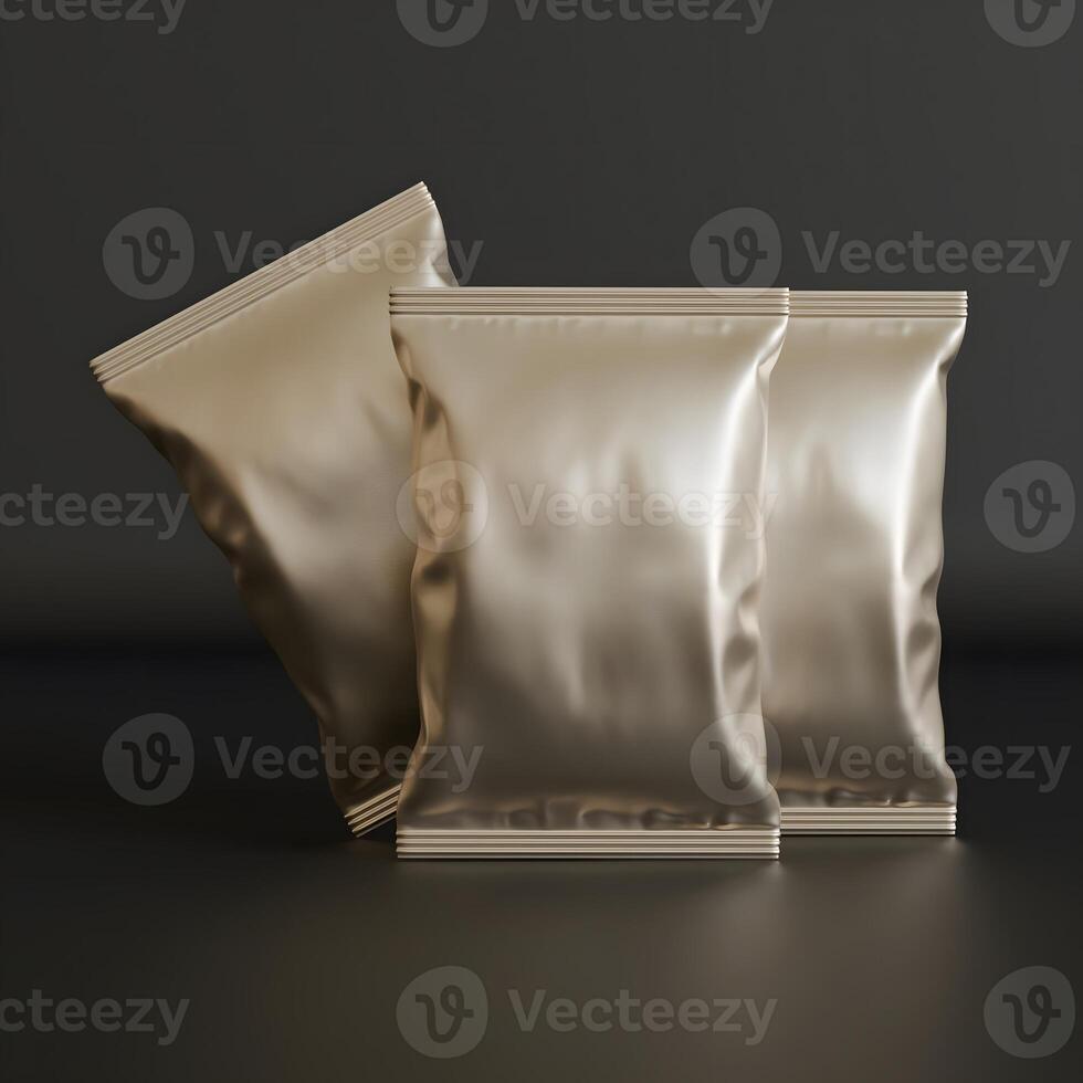Realistic snack for chips potato and etc. glossy and foil texture on black background rendering 3D illustration photo