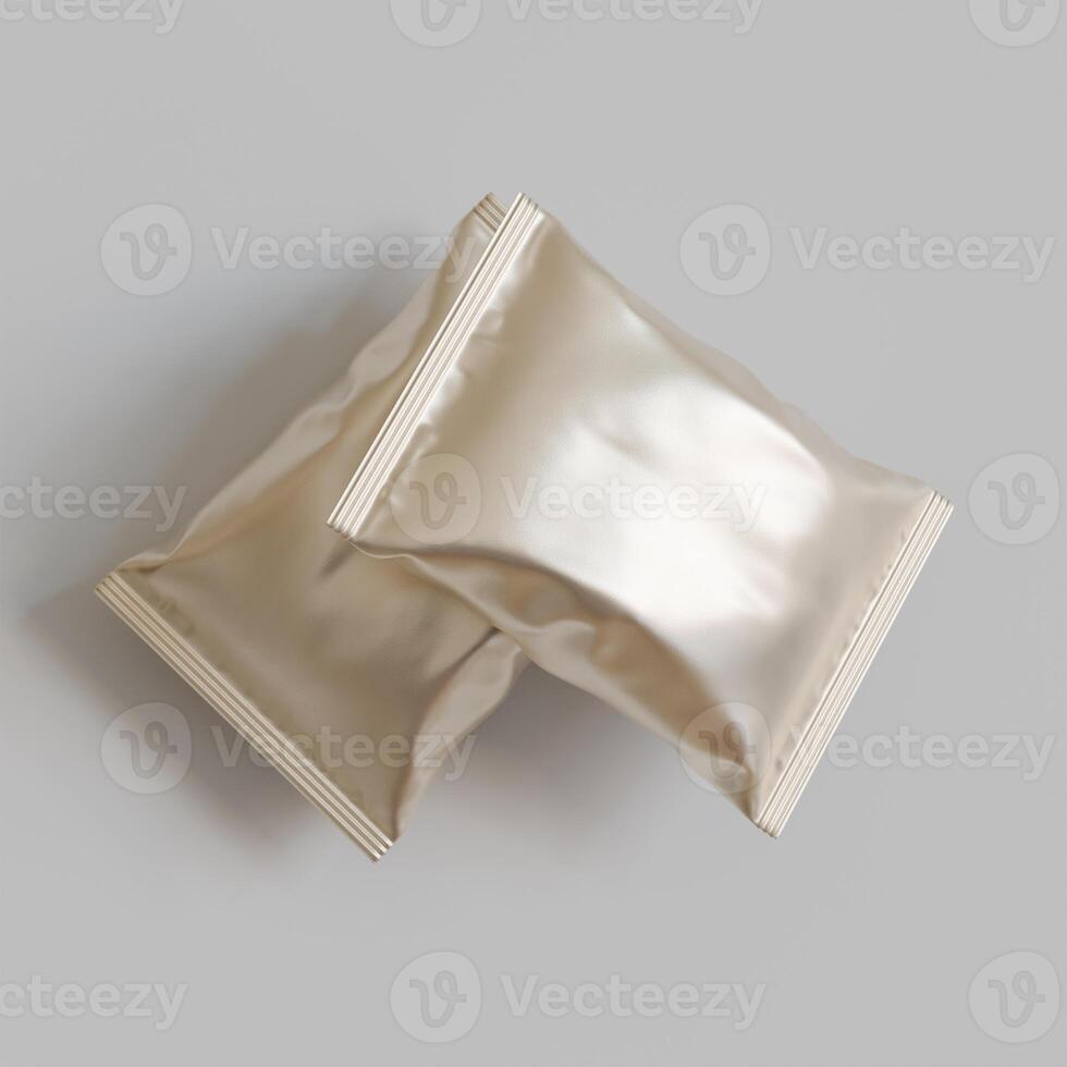 Realistic snack for chips potato and etc. glossy and foil texture on gray background rendering 3D illustration photo