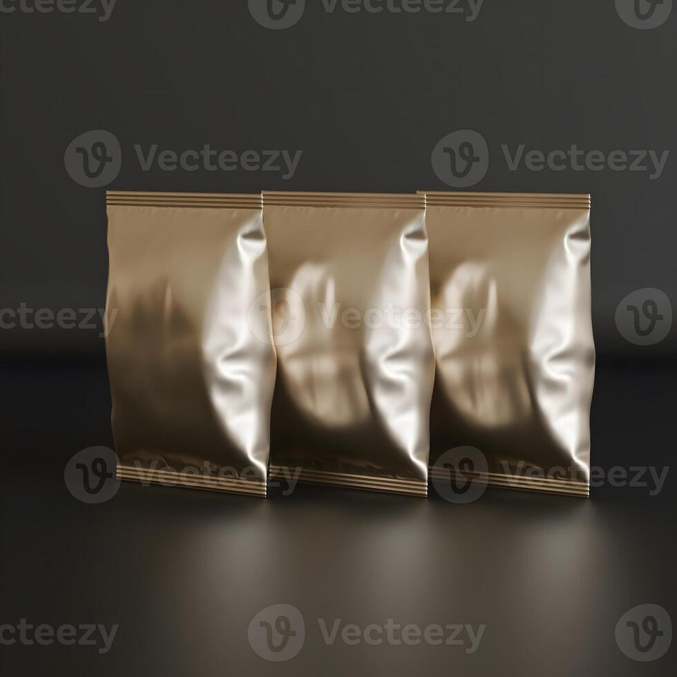 Realistic snack for chips potato and etc. glossy and foil texture on black background rendering 3D illustration photo