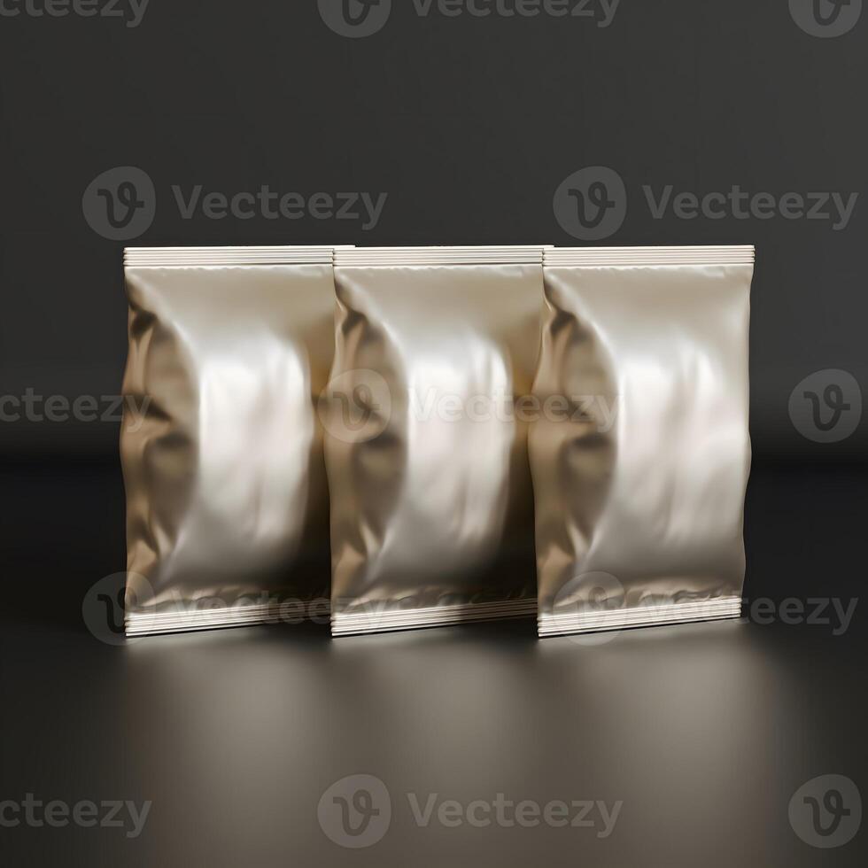 Realistic snack for chips potato and etc. glossy and foil texture on black background rendering 3D illustration photo