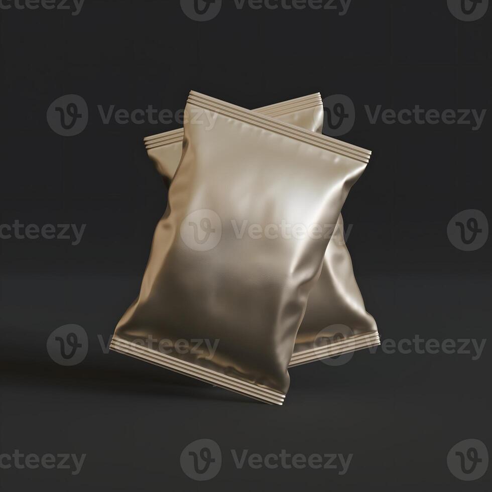 Realistic snack for chips potato and etc. glossy and foil texture on black background rendering 3D illustration photo