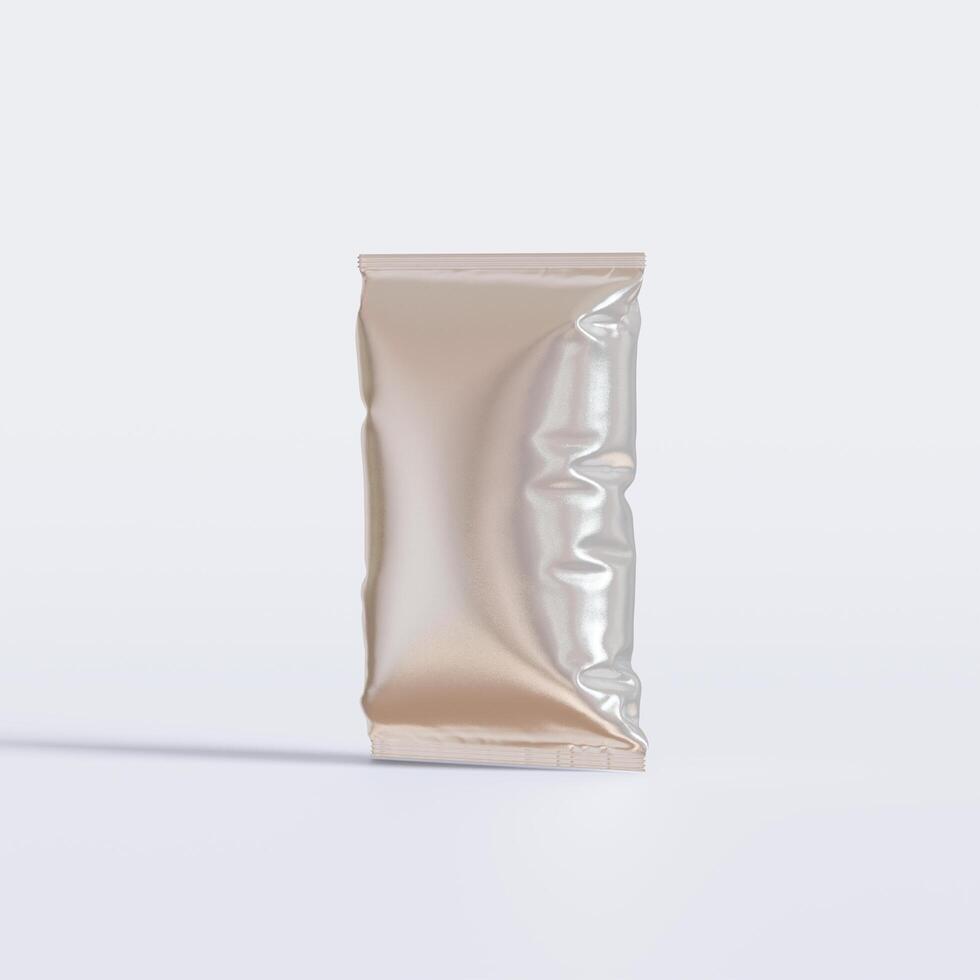 Realistic chips packaging with glossy texture, foil material on white background photo