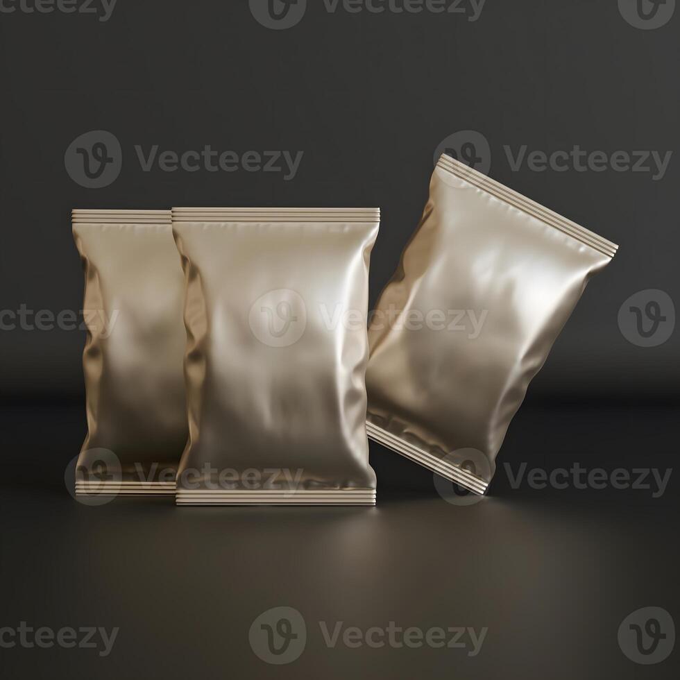 Realistic snack for chips potato and etc. glossy and foil texture on black background rendering 3D illustration photo