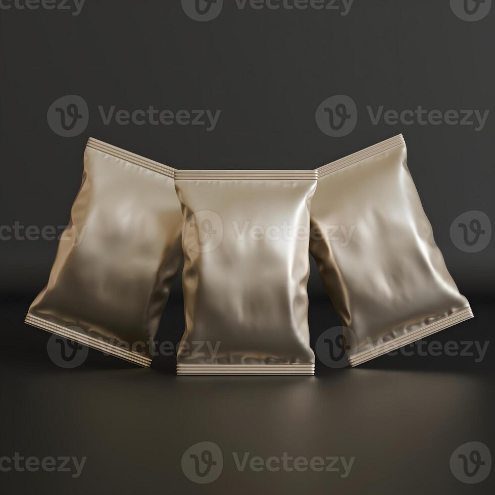 Realistic snack for chips potato and etc. glossy and foil texture on black background rendering 3D illustration photo