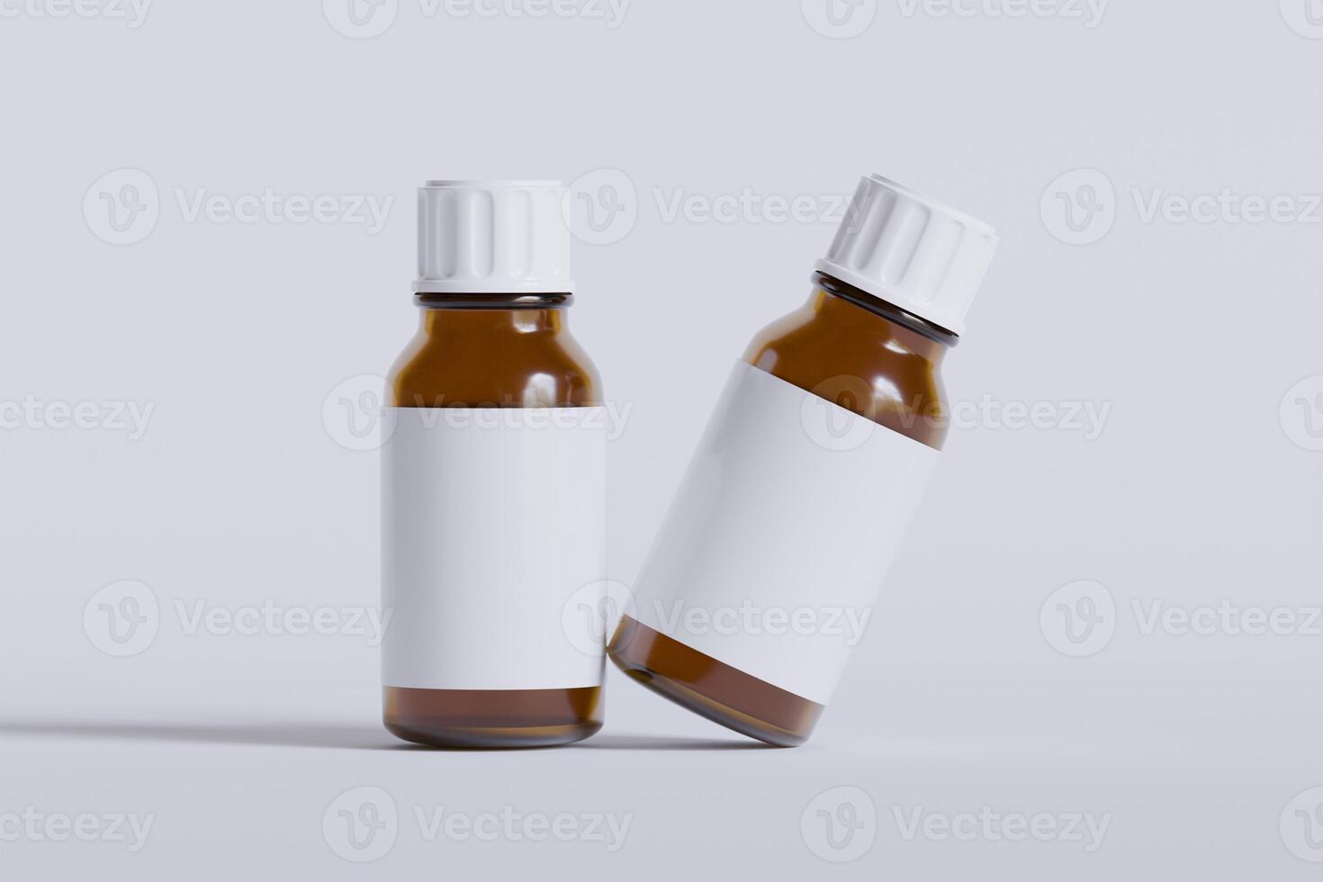 Packaging bottle brown color and white blank label for medicine, pill or supplement, cosmetic, chemical and etc on white background photo