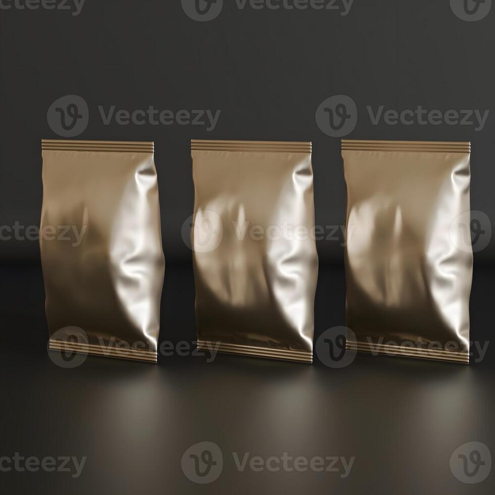 Realistic snack for chips potato and etc. glossy and foil texture on black background rendering 3D illustration photo