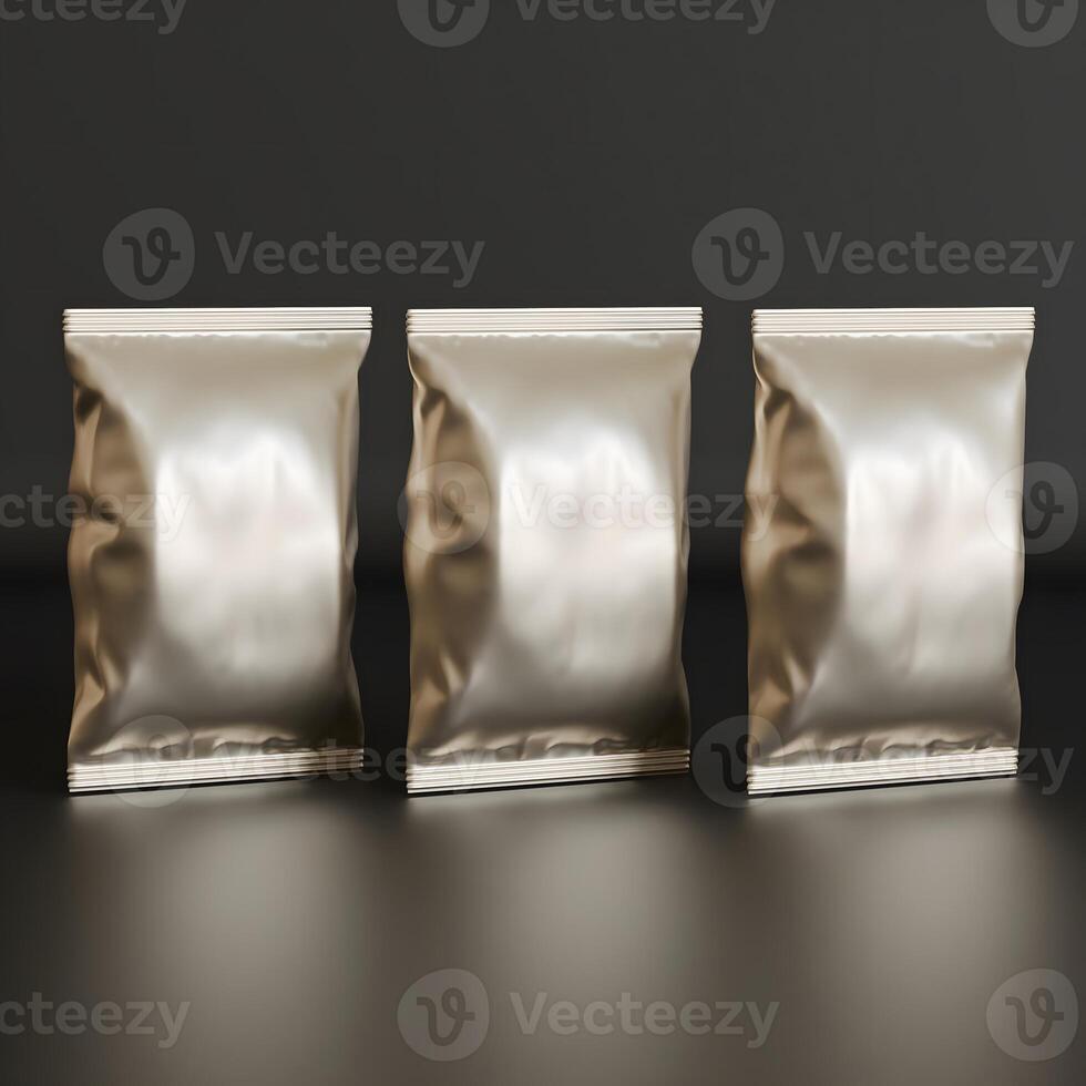 Realistic snack for chips potato and etc. glossy and foil texture on black background rendering 3D illustration photo