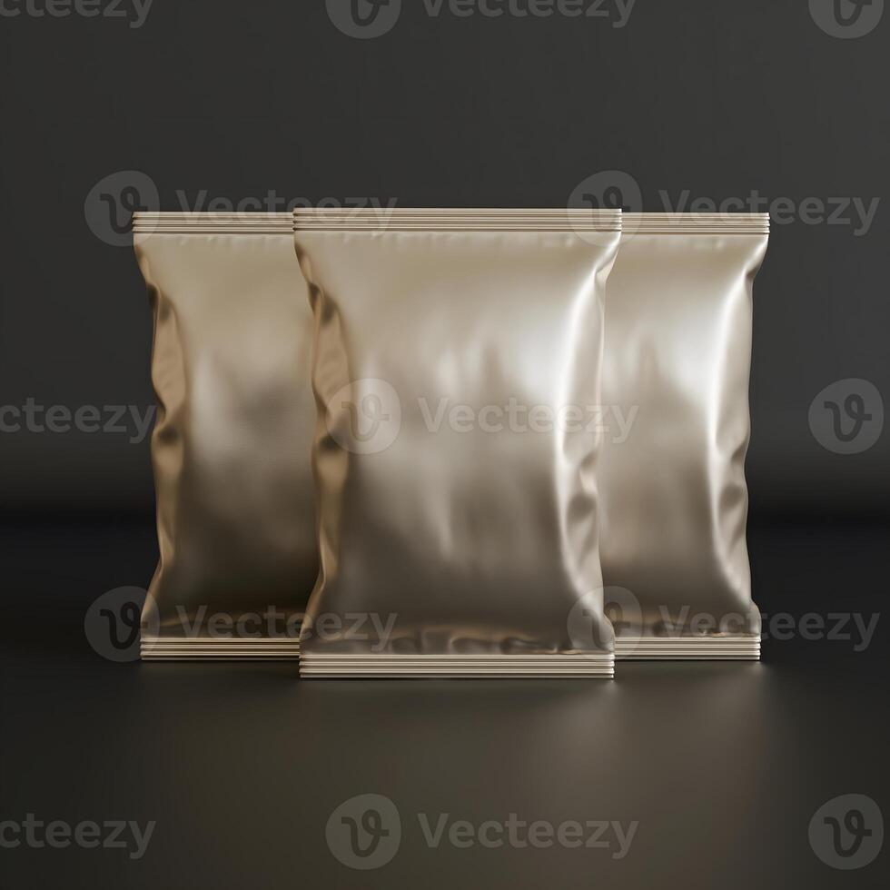 Realistic snack for chips potato and etc. glossy and foil texture on black background rendering 3D illustration photo