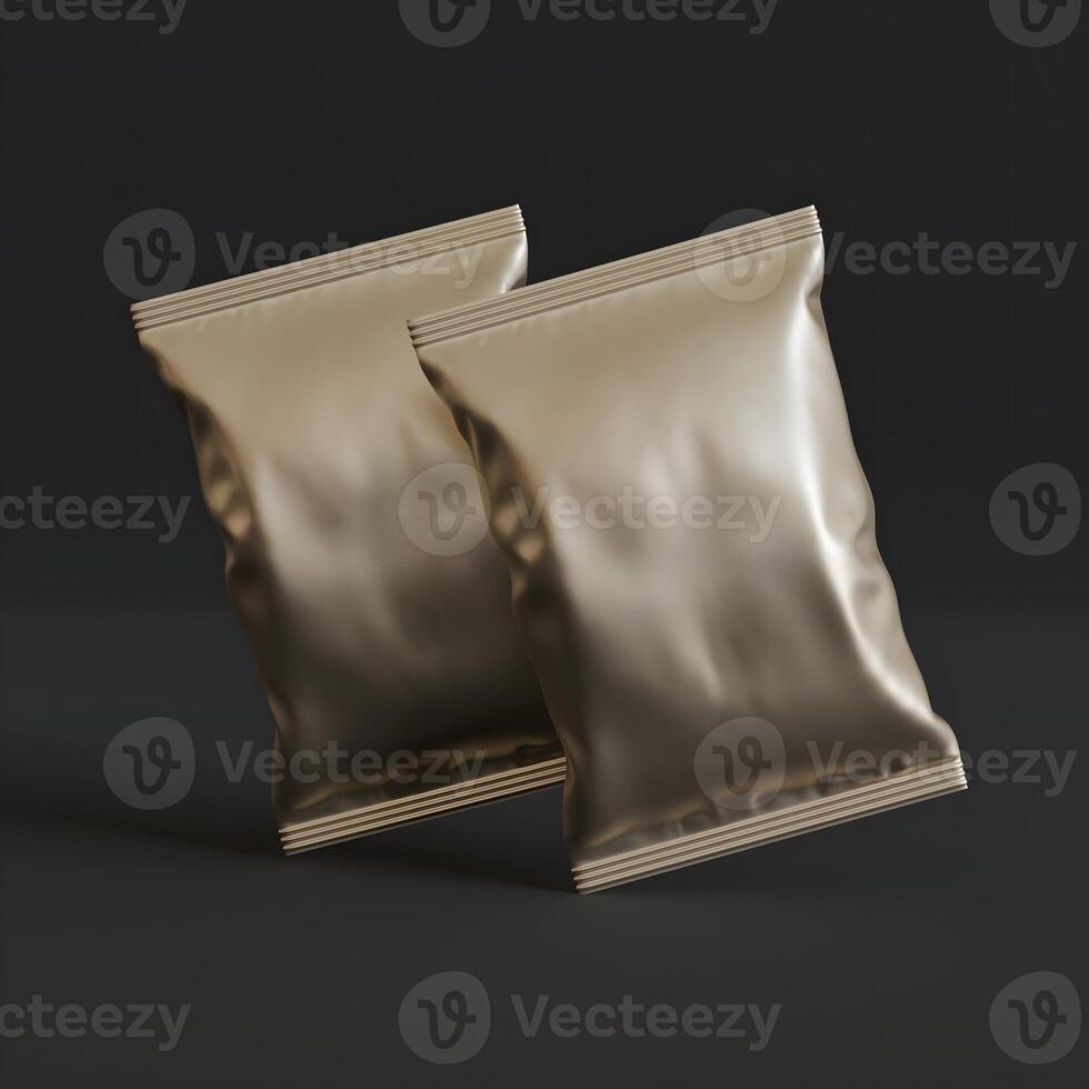 Realistic snack for chips potato and etc. glossy and foil texture on black background rendering 3D illustration photo
