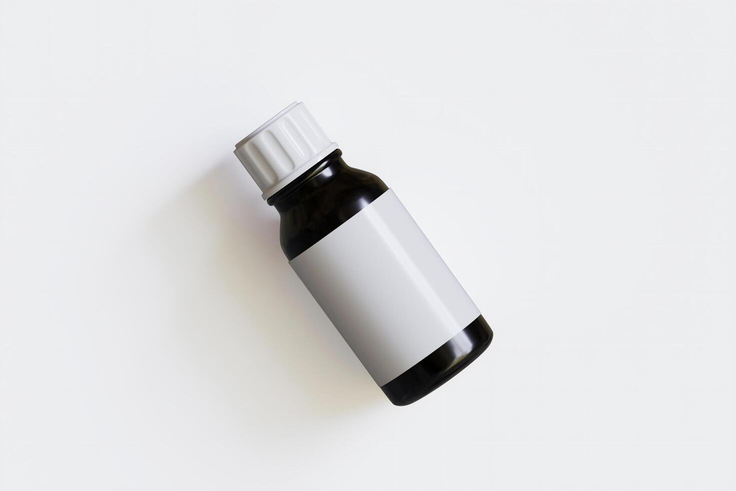 Packaging bottle black color and white blank label for medicine, pill or supplement, cosmetic, chemical and etc on white background photo