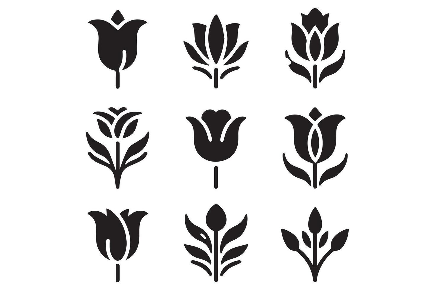 Modern Minimalistic tulip silhouette isolated black color in white background, Tulip , Tulip silhouette. Isoleted art work vector