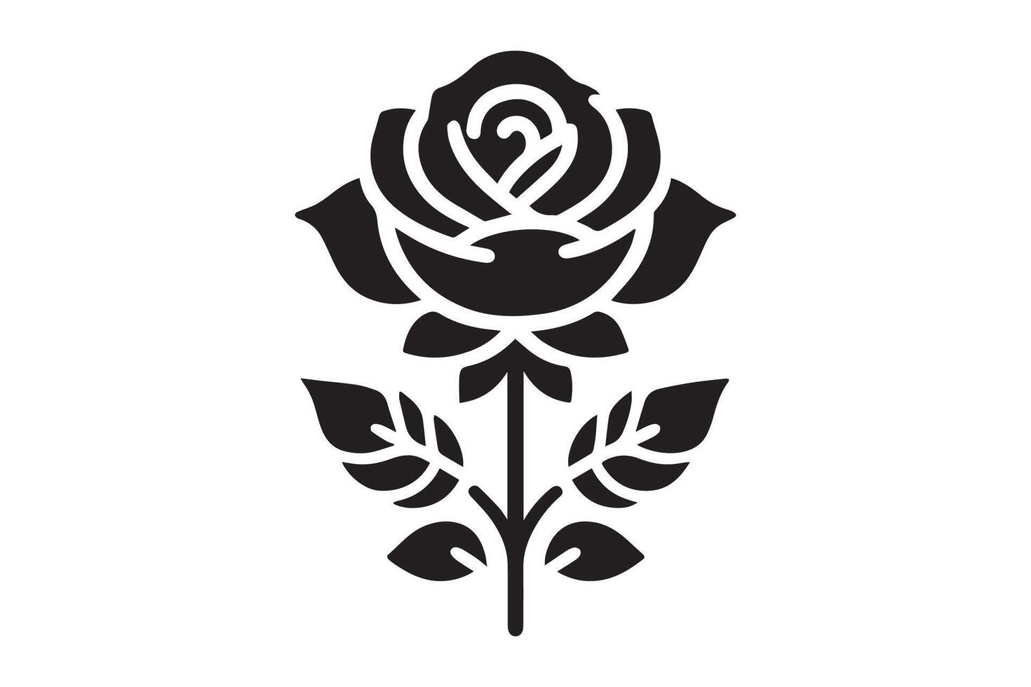 Simple Rose silhouette isolated black color in white background, Rose flower, Rose , Rose Ornaments vector