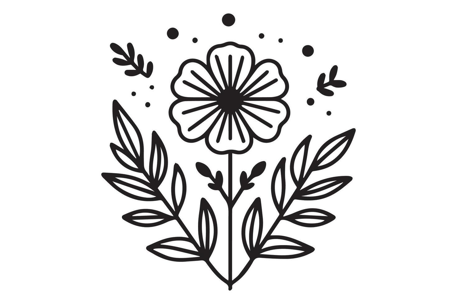 Beautiful and Awesome minimalist flower silhouette Isolated black color in white background. Flower coloring page for kids and adults vector