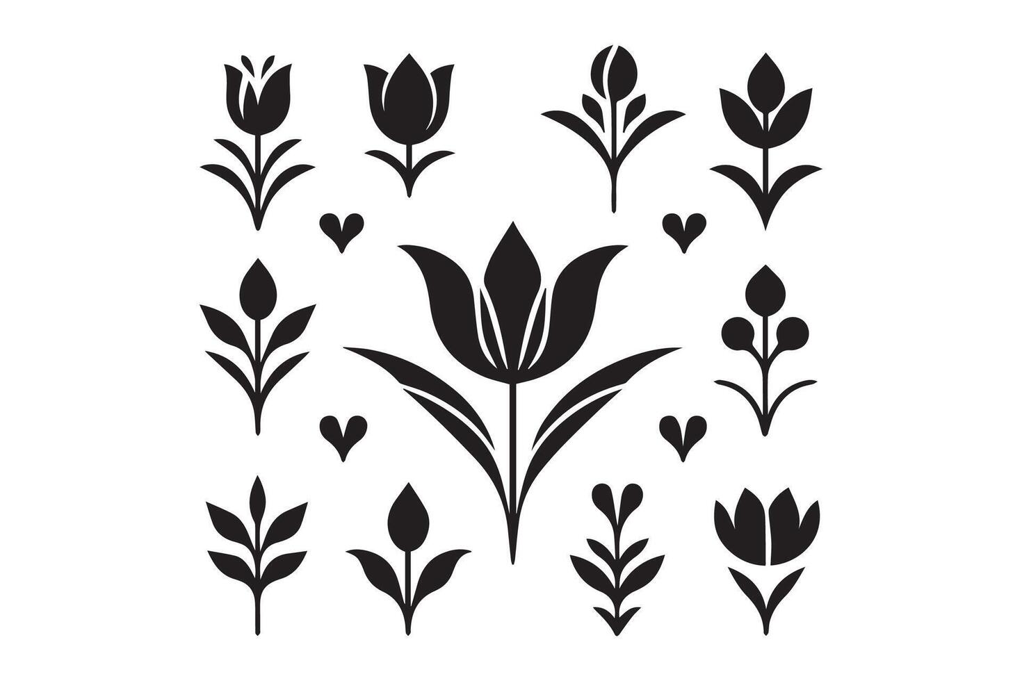 Modern Minimalistic tulip silhouette isolated black color in white background, Tulip , Tulip silhouette. Isoleted art work vector