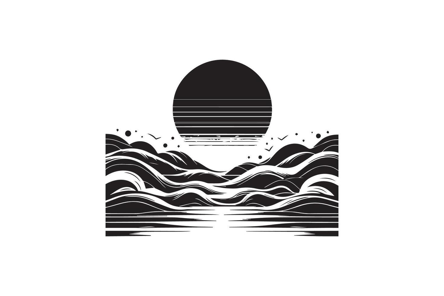 Awesome Wave of ocean silhouette black color in white background vector