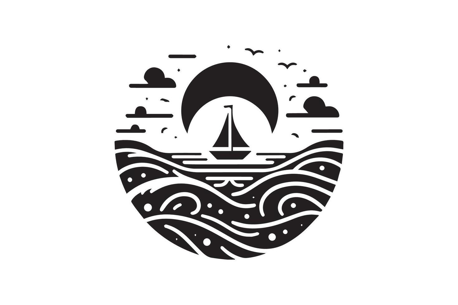 Awesome Wave of ocean silhouette black color in white background vector