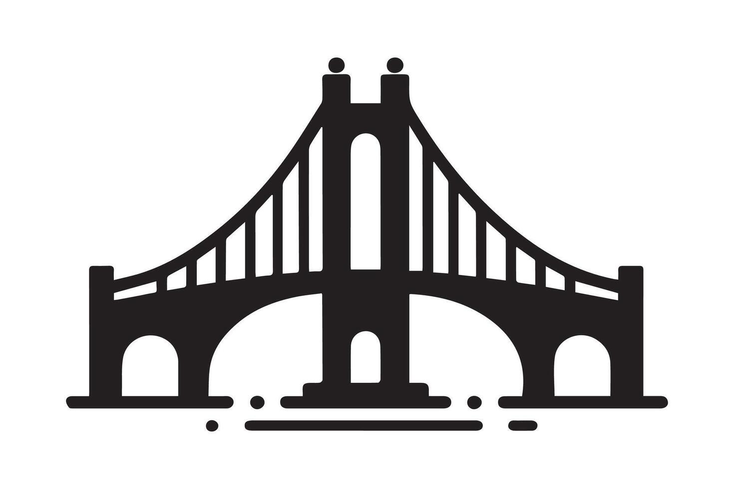 Beautiful Bridge on the river silhouette isolated black color in white background. Bridge icon vector