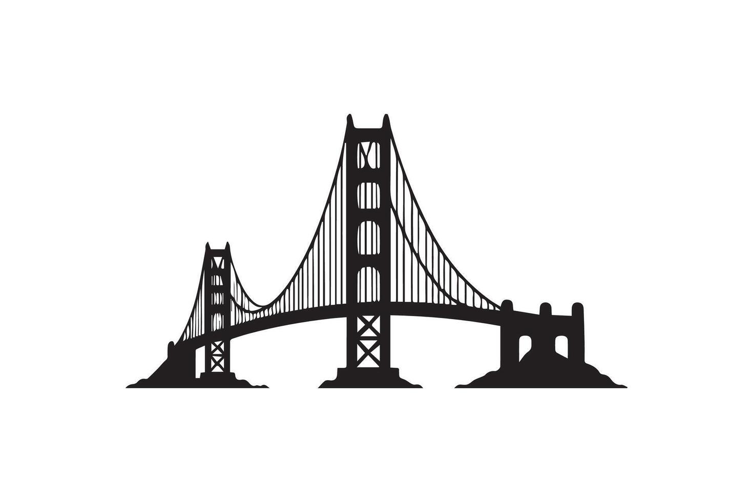 Beautiful Bridge on the river silhouette isolated black color in white background. Bridge icon vector