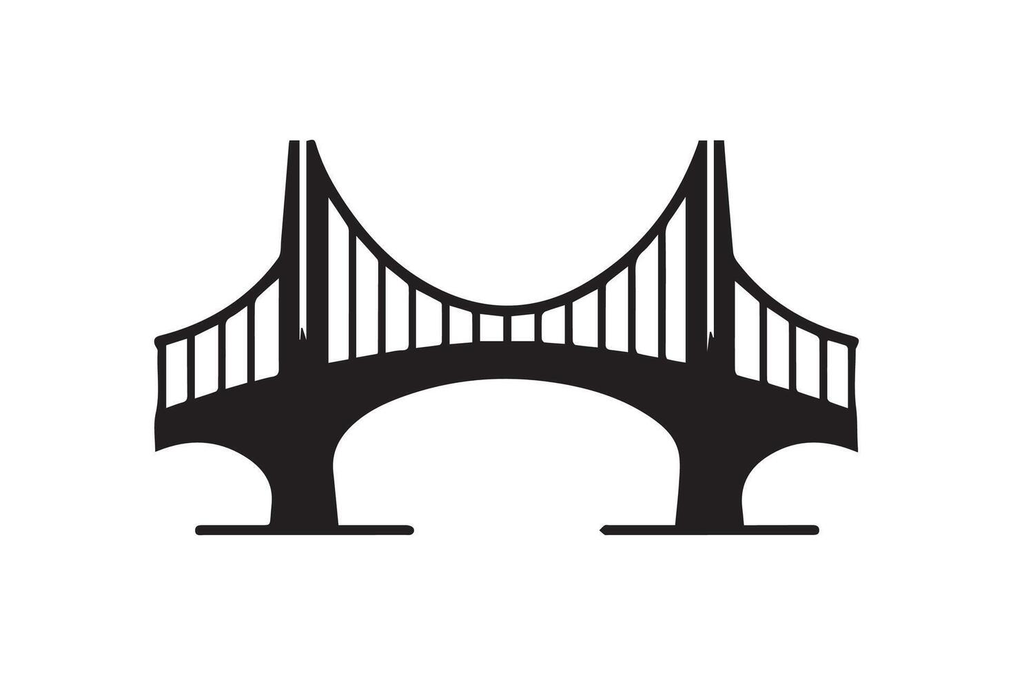 Beautiful Bridge on the river silhouette isolated black color in white background. Bridge icon vector