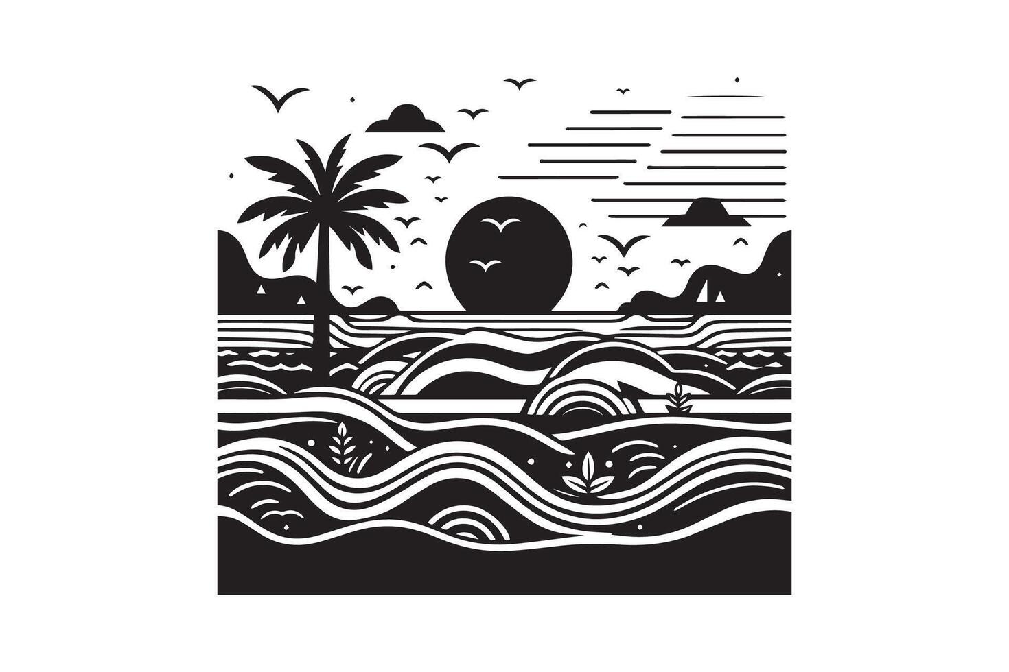 Awesome Wave of ocean silhouette black color in white background vector