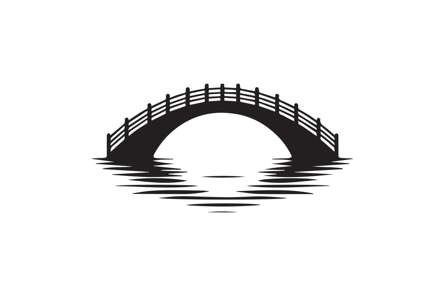 Beautiful Bridge on the river silhouette isolated black color in white background. Bridge icon vector