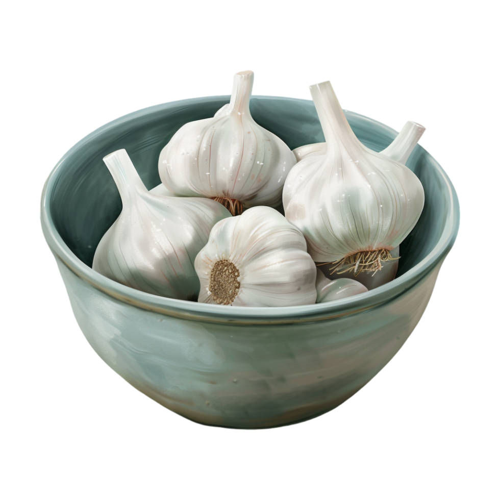 Garlic in a Bowl on Transparent Background png