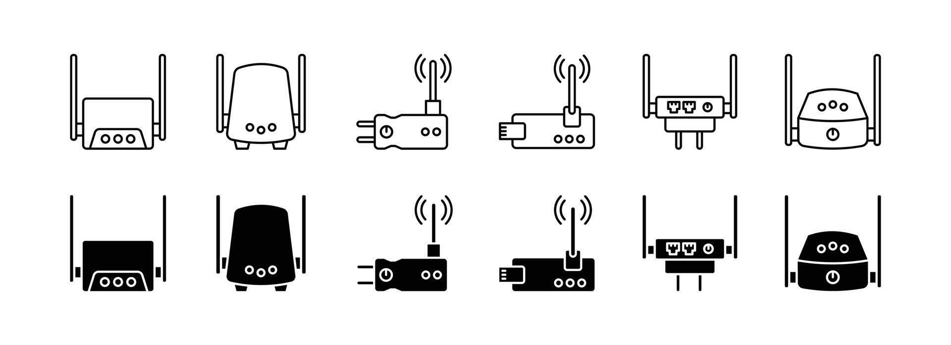 Wireless router and access point devices icon set with outline and field variation vector