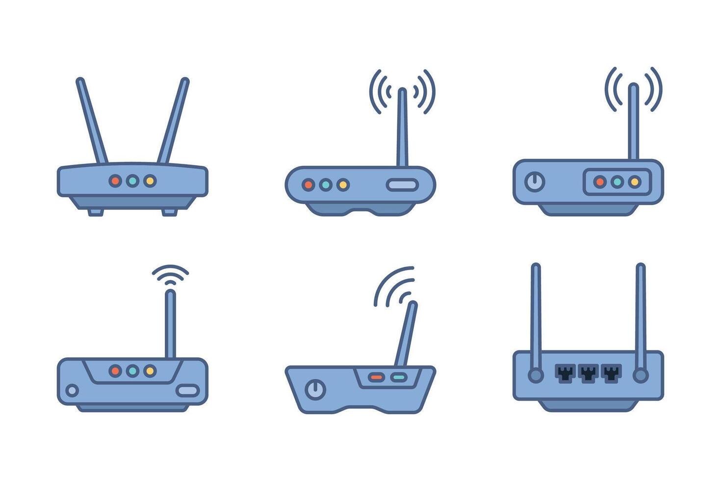 Modern wireless router and access point light blue simple flat illustration set vector