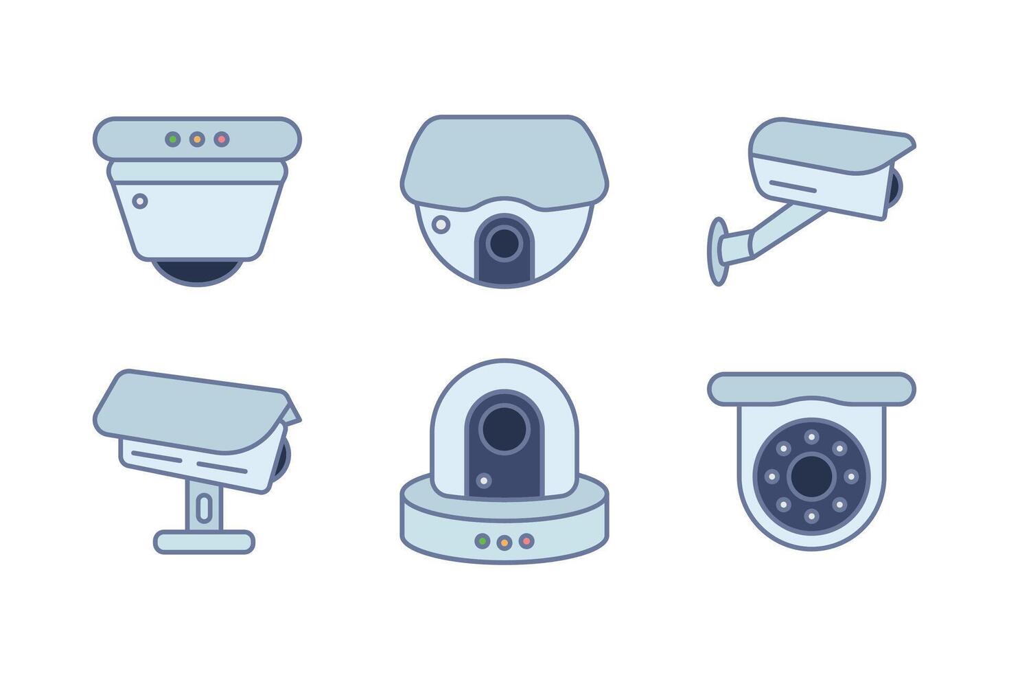 Flat minimalist cctv and ip camera illustration set with outline and field vector