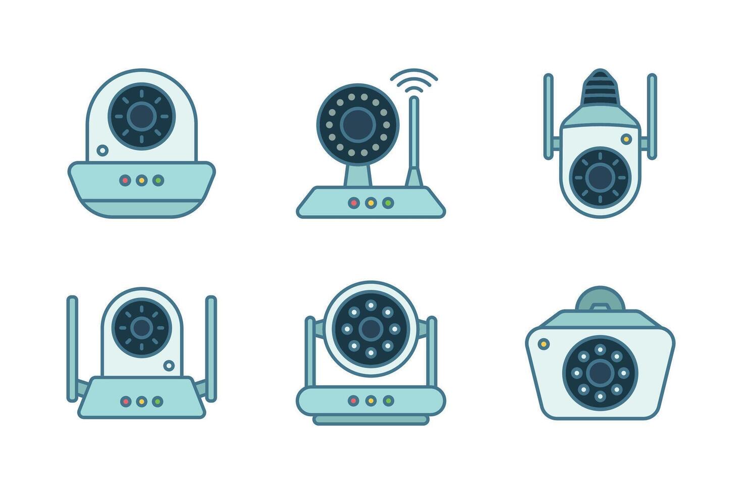 A set of modern cctv and ip camera flat illustration vector