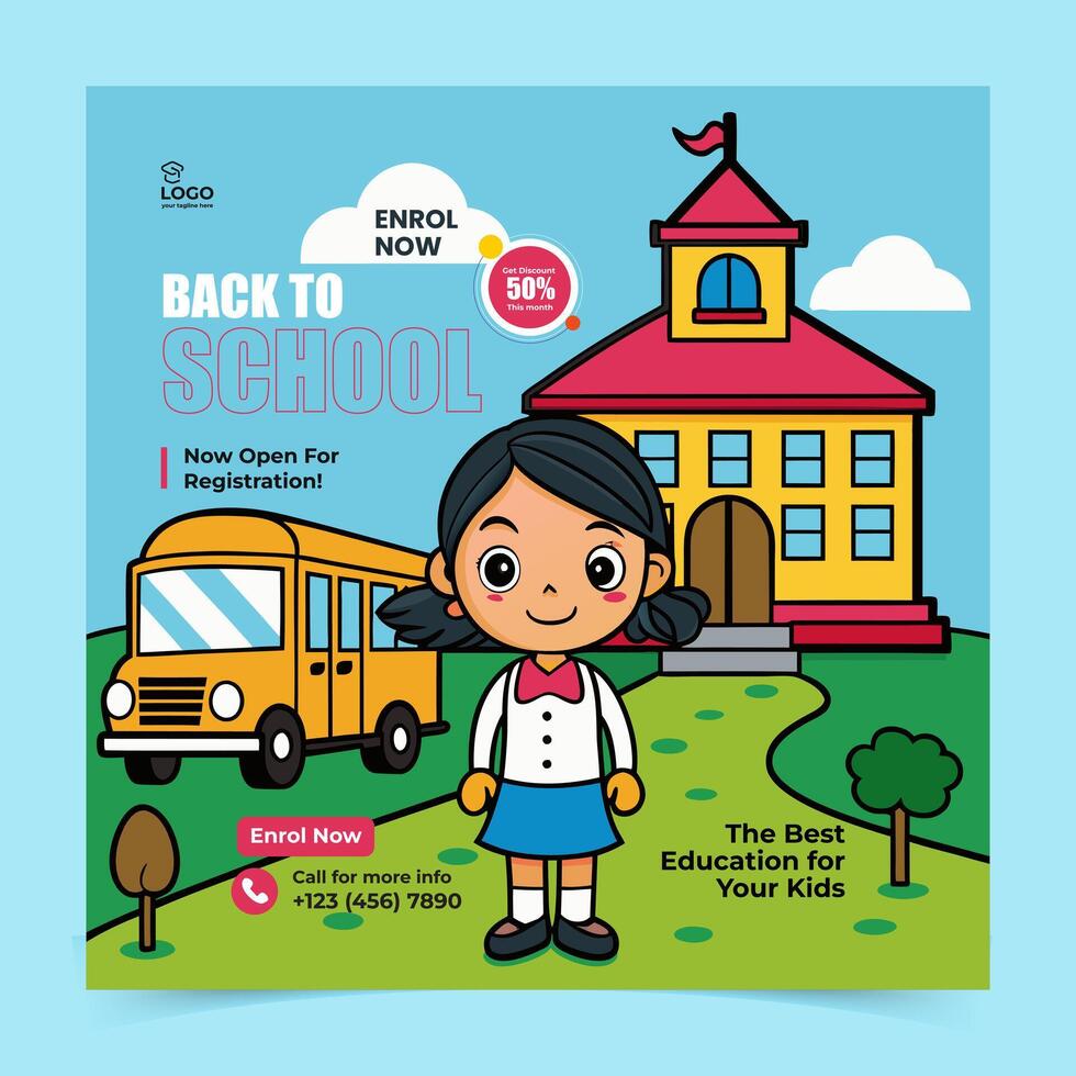 Editable school admission social media post banner template-07 vector