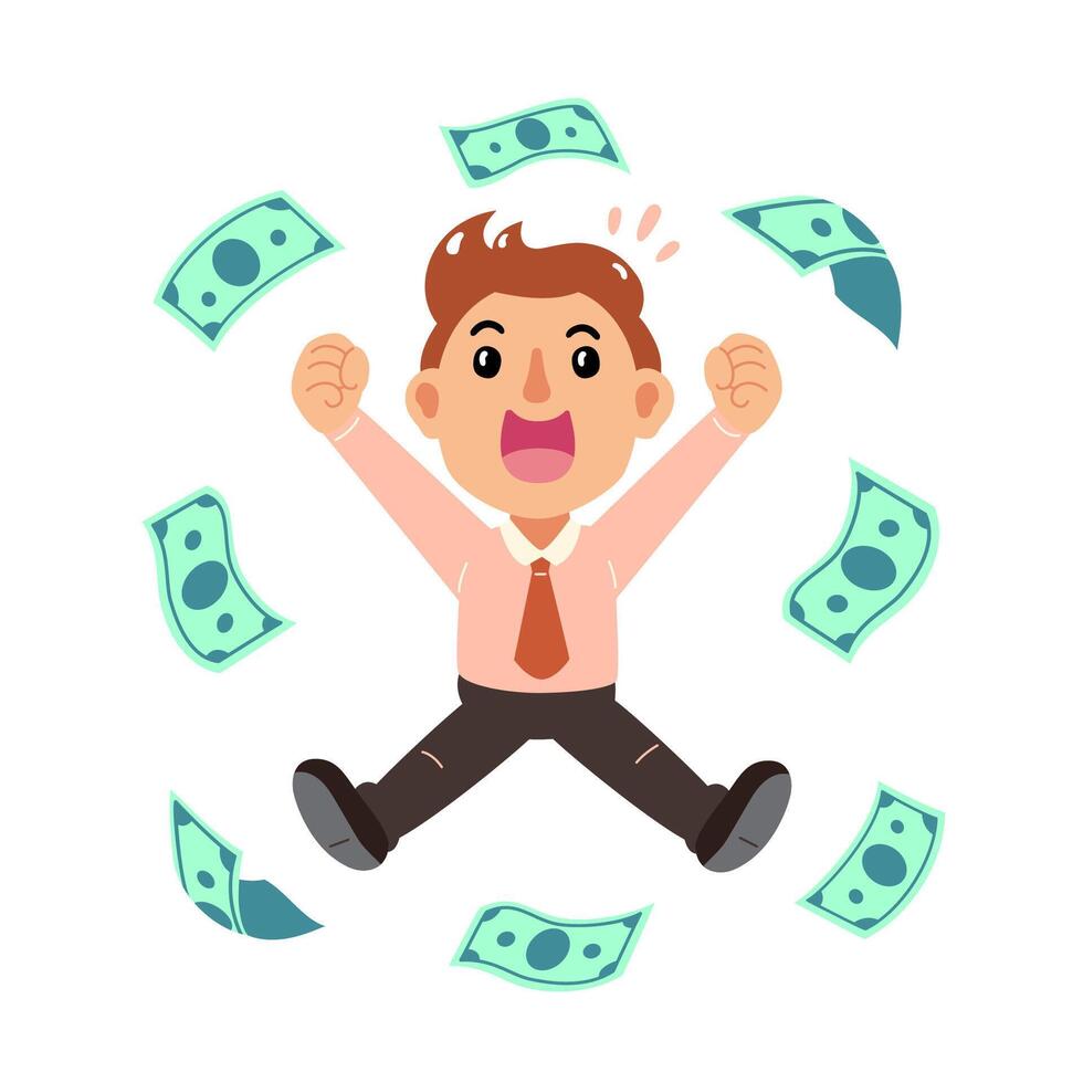 Cartoon businessman with money banknotes vector