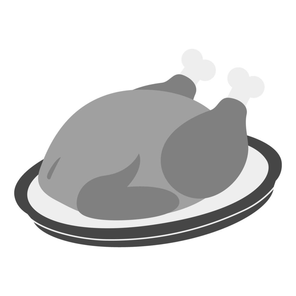 Whole roasted turkey on oval platter in grayscale. Traditional Thanksgiving dinner. Icon concept. Isolated EPS . Cards, poster, banner, brochure, price, label or web, promo, sticker design idea vector