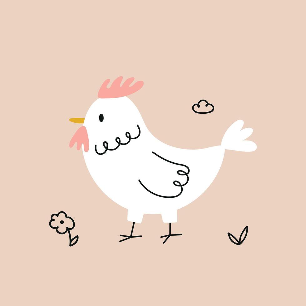 Hand drawn cute chicken illustration vector