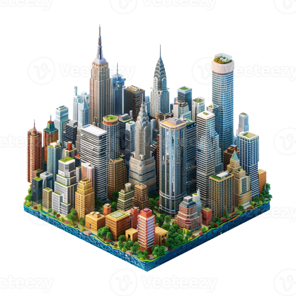 Isometric 3D City Plan on Transparent Background png