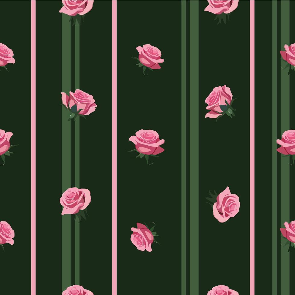 pattern with pink roses with vertical stripes vector