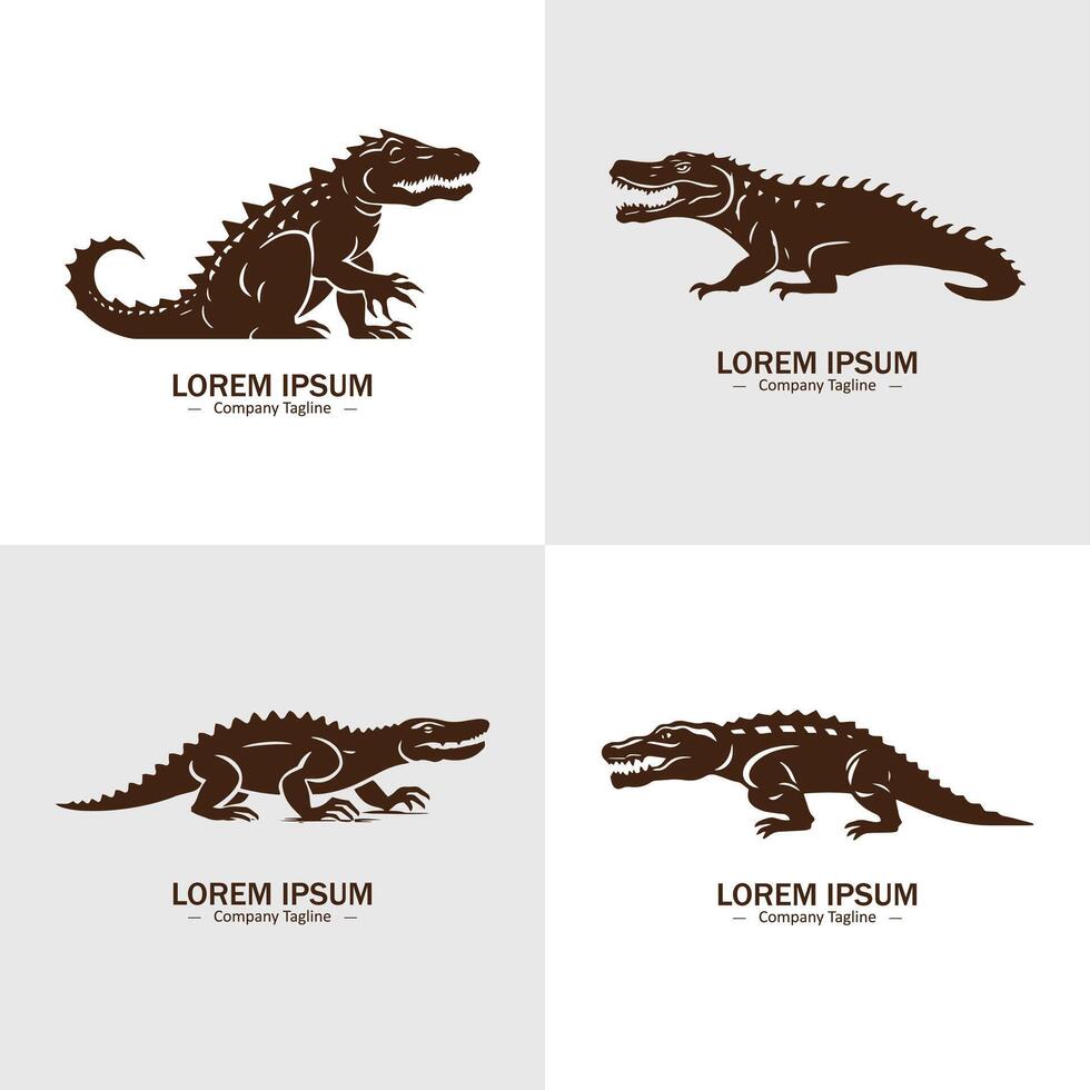 Set of Abstract alligator silhouette logo icons, with a white background for your company, the crocodile logo design ideas vector
