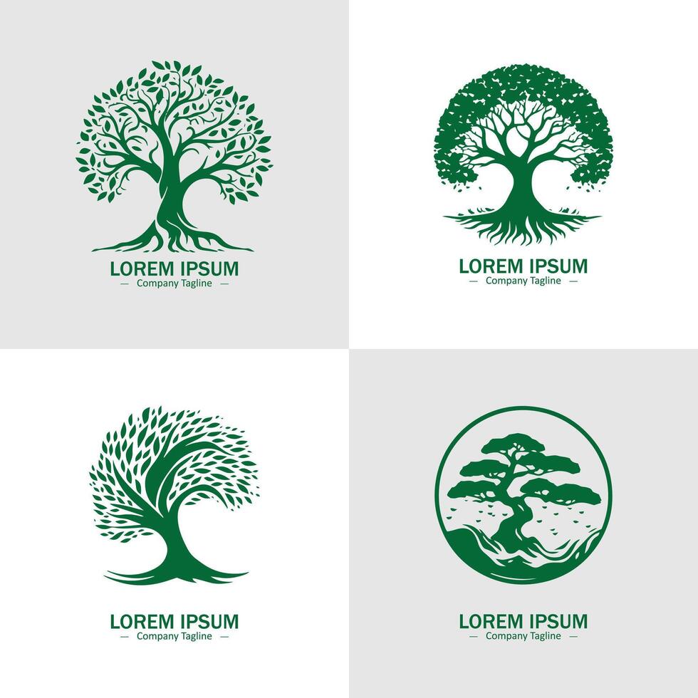 Set of Abstract Tree silhouette logo icons, with a white background for your company, the Oak plant logo design ideas vector