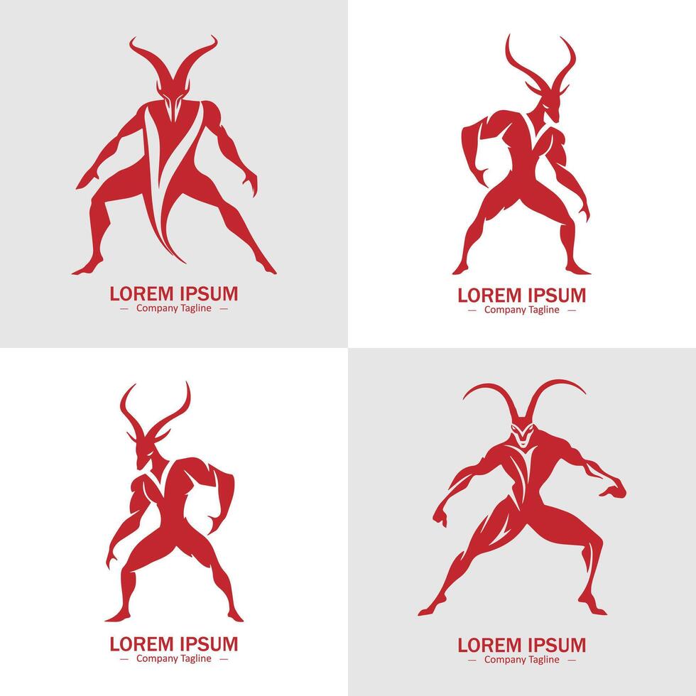 Set of Abstract Devil silhouette logo icons, with a white background for your company, the shaitan, martial ninja logo design ideas vector