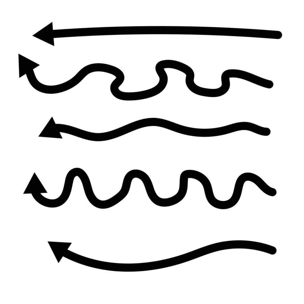 Set different shape hand drawn arrows. Doodle style curved and squiggly arrows. graphic design vector