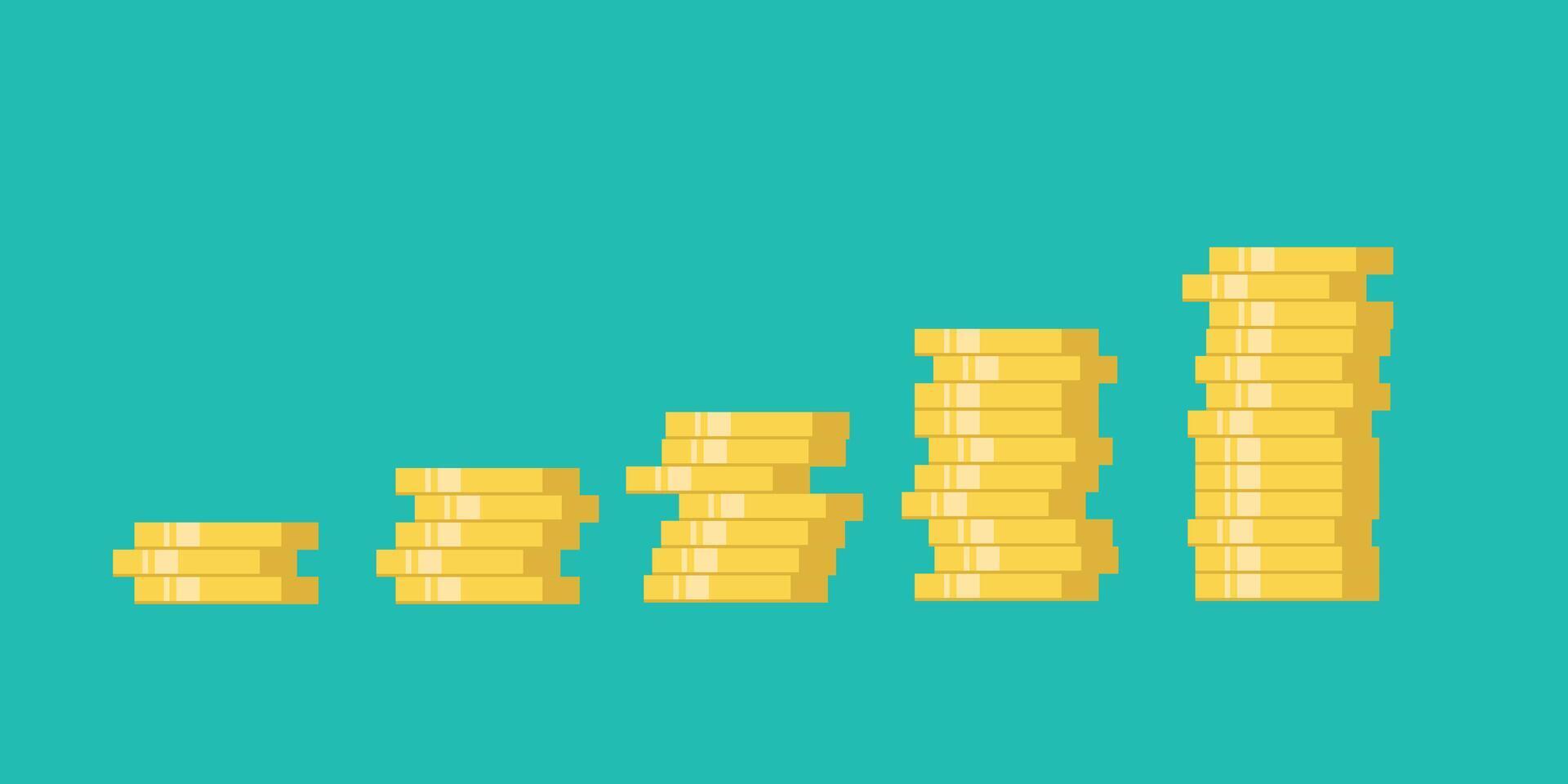 Money growing - A row of stacks of coins growing up. Business finance banking savings investment economy concept. vector