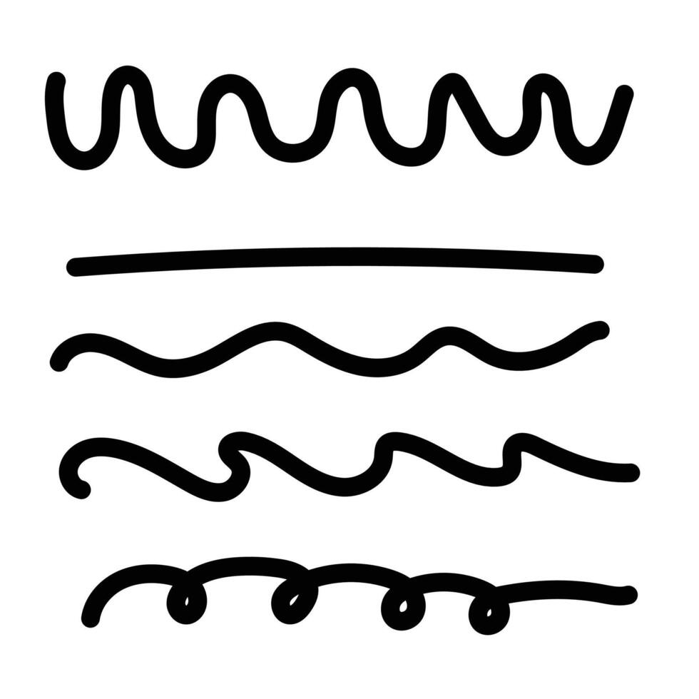 Set different shape hand drawn. Doodle style curved and squiggly vector