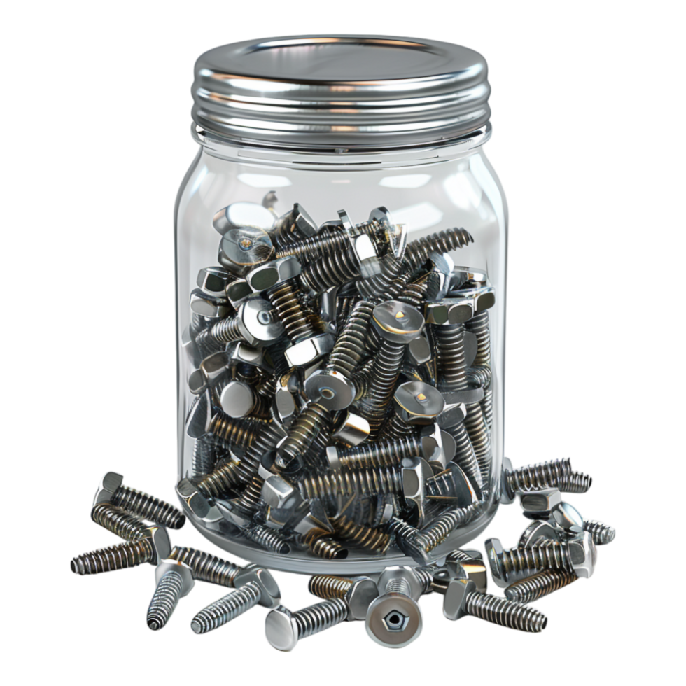 Jar Full of Nuts and Bolts on Transparent Background png