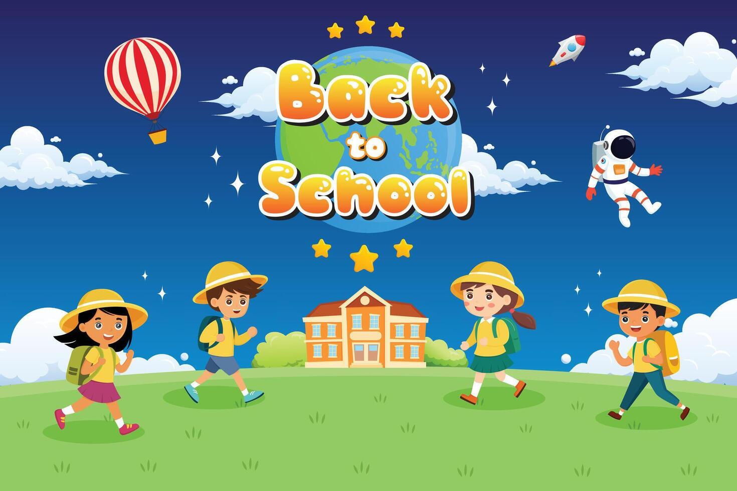 back to school poster stationary creative education cute colorfull illustration design vector